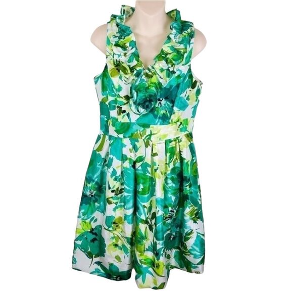 Sandra Darren floral ruffle sleeveless dress 10 - Picture 1 of 11